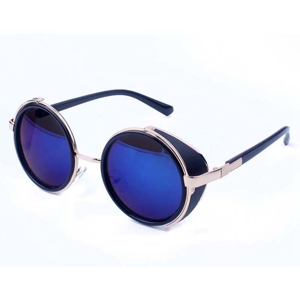 Round Metal Sunglasses Gold and Blue