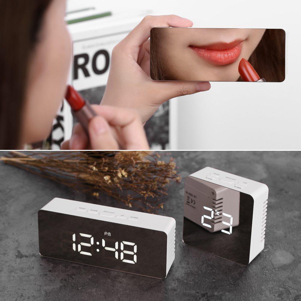 Rectangular LED Mirror Alarm Clock Green