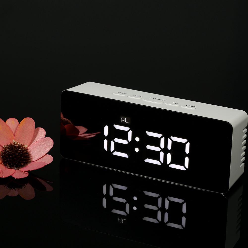 Rectangular LED Mirror Alarm Clock White