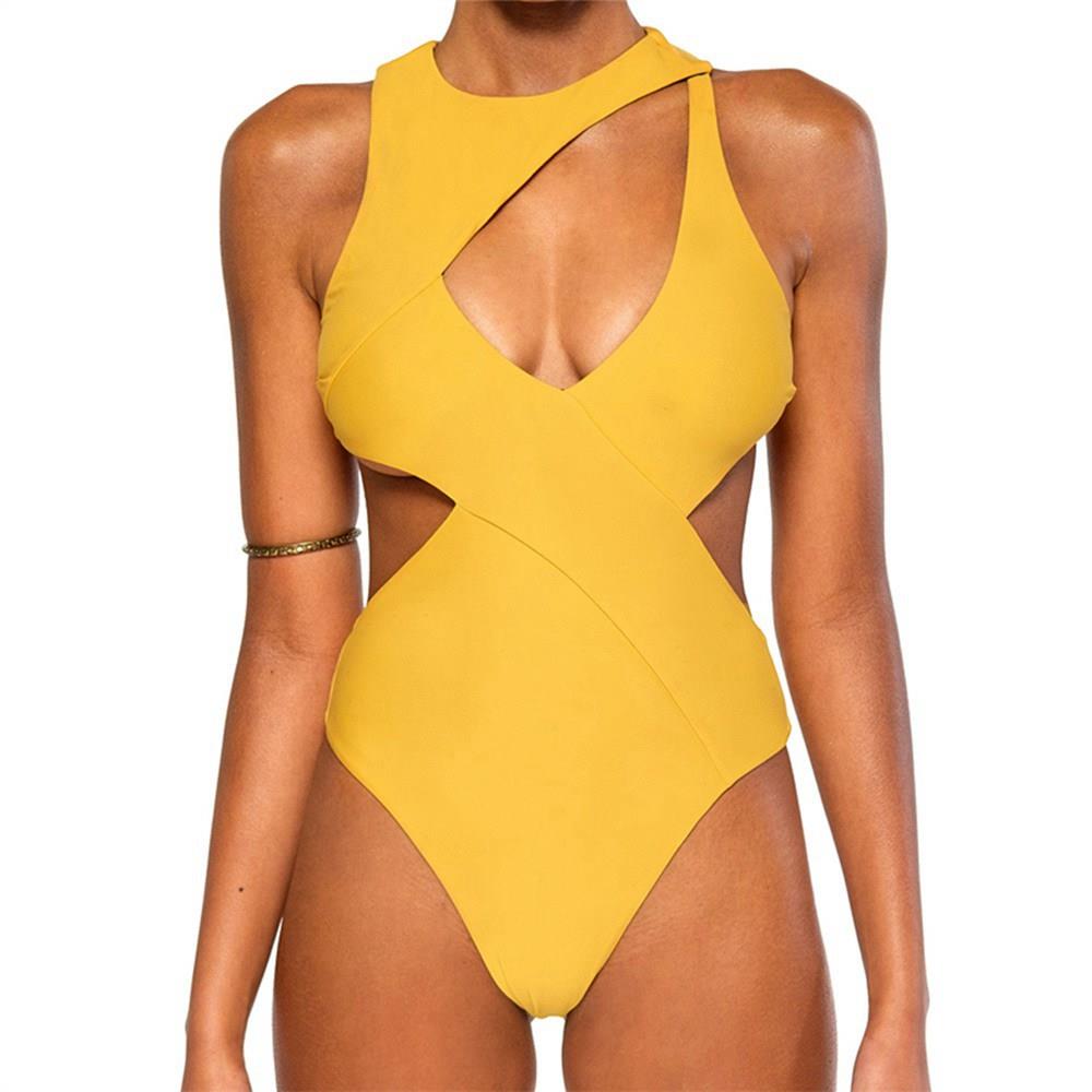 BK81 Mulheres Tight One-piece Swimsuit Tamanho S Amarelo