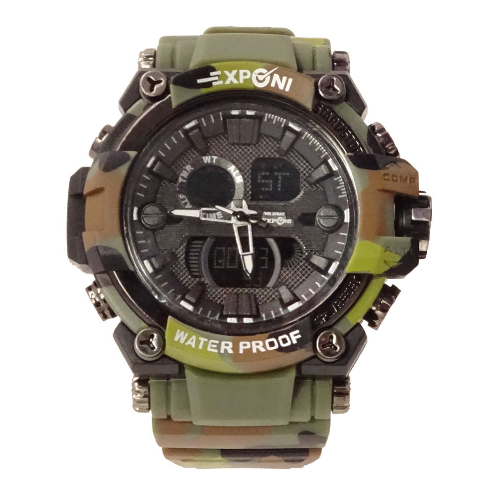 T5836 Men Sports Waterproof Military Watch Date Multi Function Alarm Stopwatch - Green