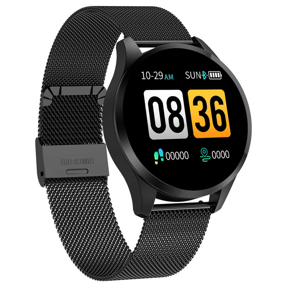

Makibes T5 Smart Watch 1.22 Inch TFT Screen IP67 Heart Rate Blood Pressure Sleep Monitor 230mAh Battery Steel Strap - Black