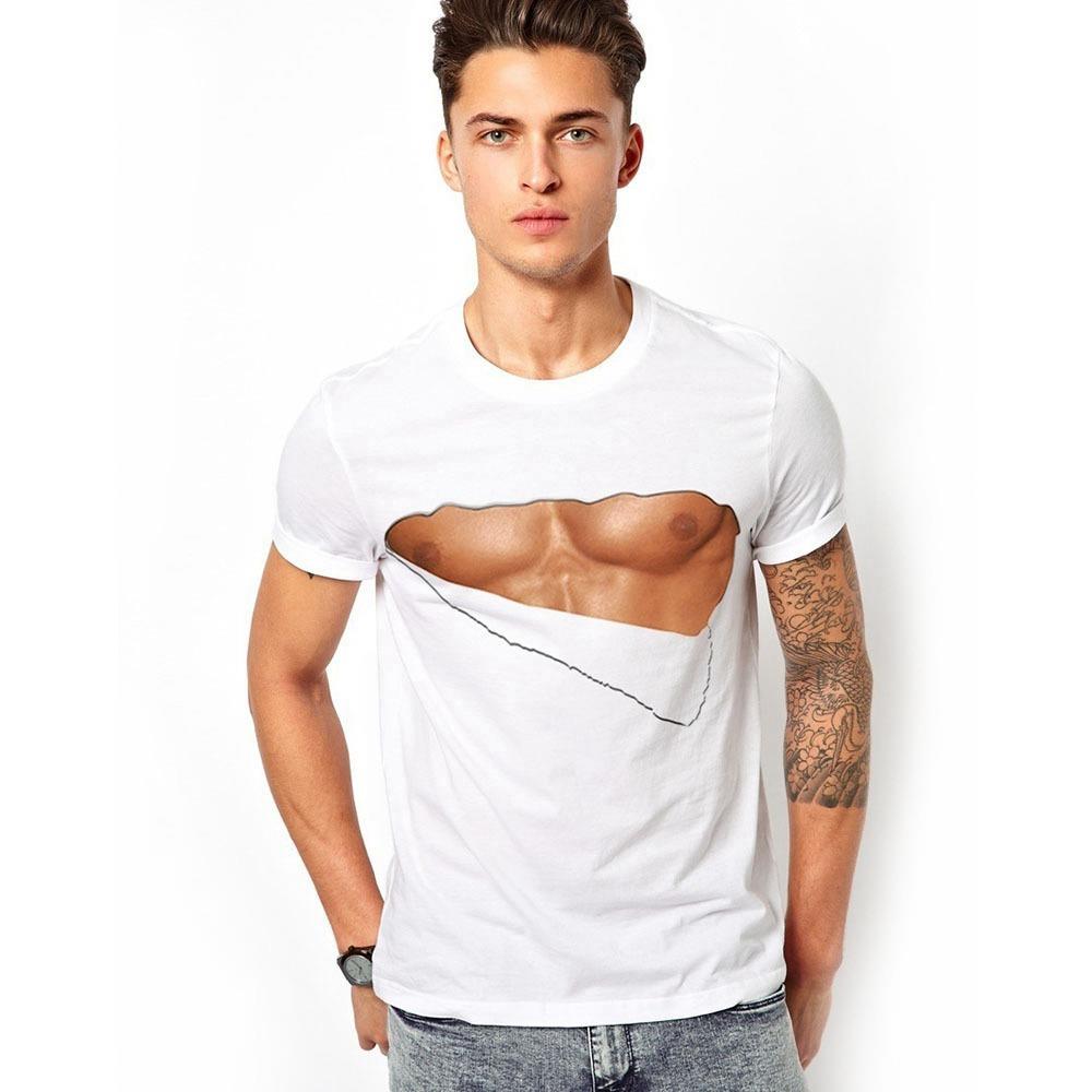 YJ02 Men 3D Printed Short Sleeve T-shirt Size M White