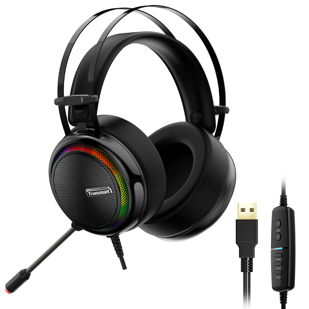 

Tronsmart Glary Gaming Headset 7.1 Virtual Surround Sound Stereo Sound with Colorful LED Lighting USB Interface Mic for PC Laptop