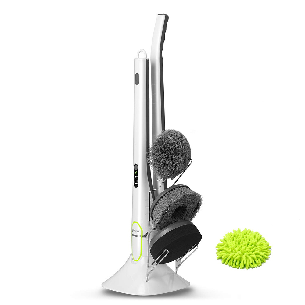 Phaewo Electric Spin Scrubber with LED Display Long Extension Handle Cleaning Brush - White