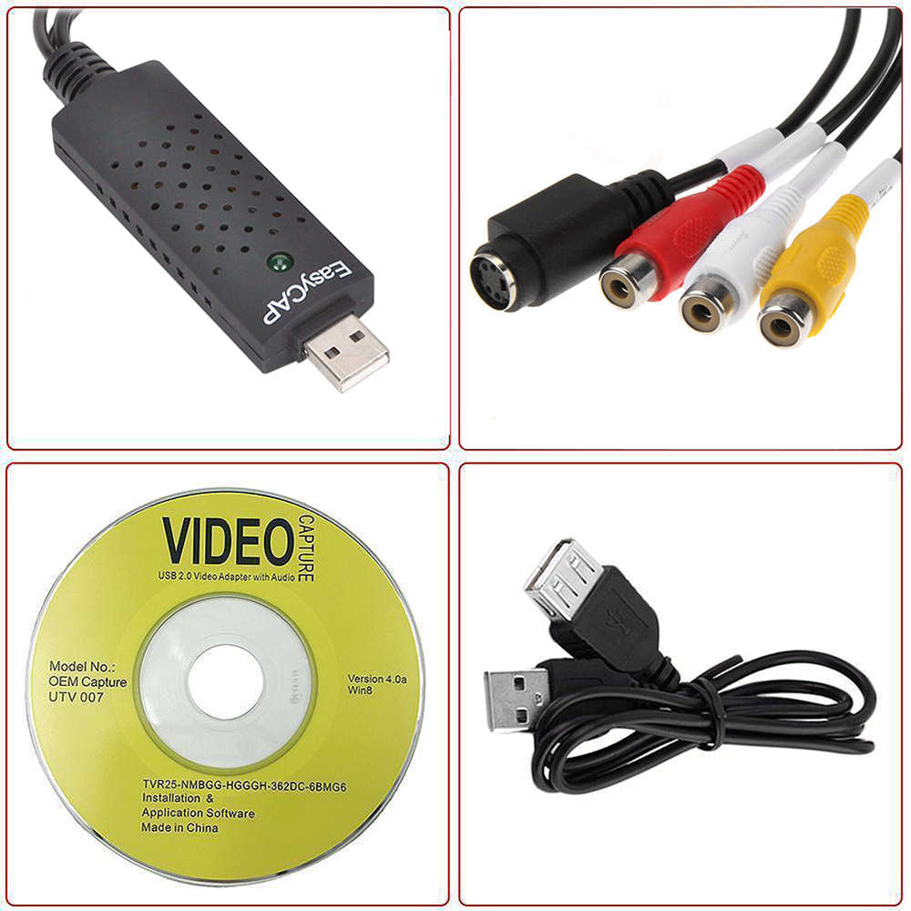USB 2.0 Capture Adapter Video Capture Card Black