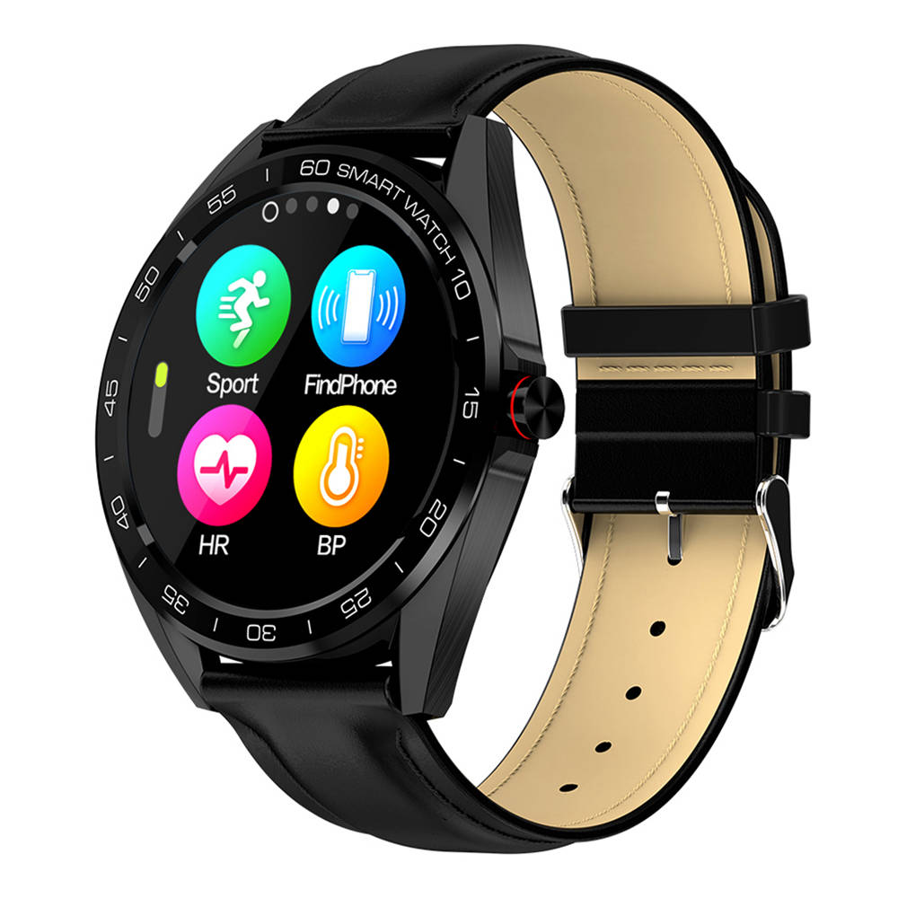 

K7 Smart Watch 1.3 Inch IPS Screen IP68 Heart Rate Blood Pressure Multi Sports Modes Leather Strap - Black