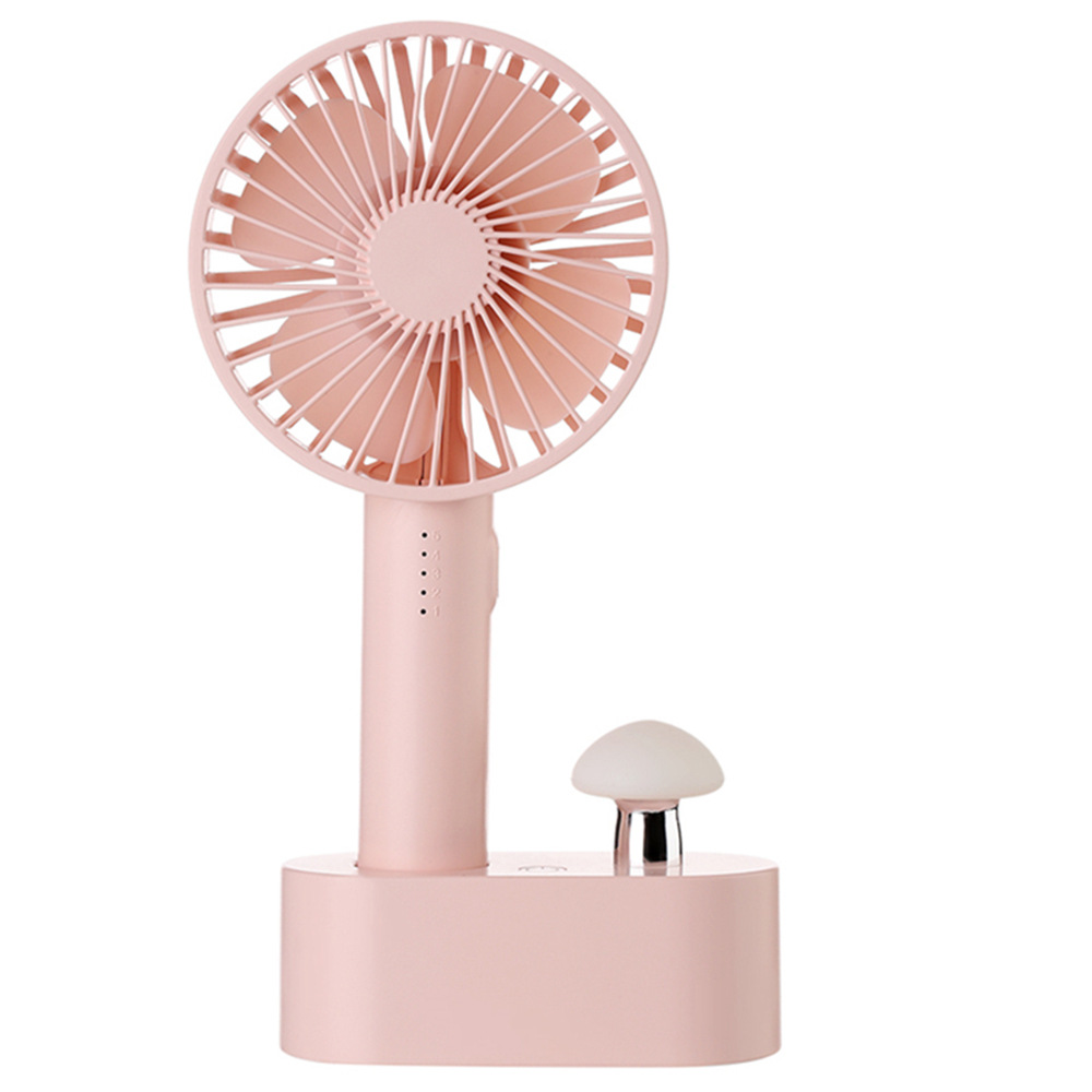 

Mushroom Handheld Fan USB Charging LED Night Lamp 5-Speed Adjustable - Pink