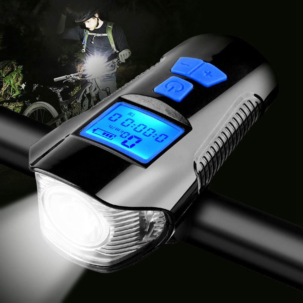 Waterproof Bicycle Light USB Charging with Horn Speed Meter Blue