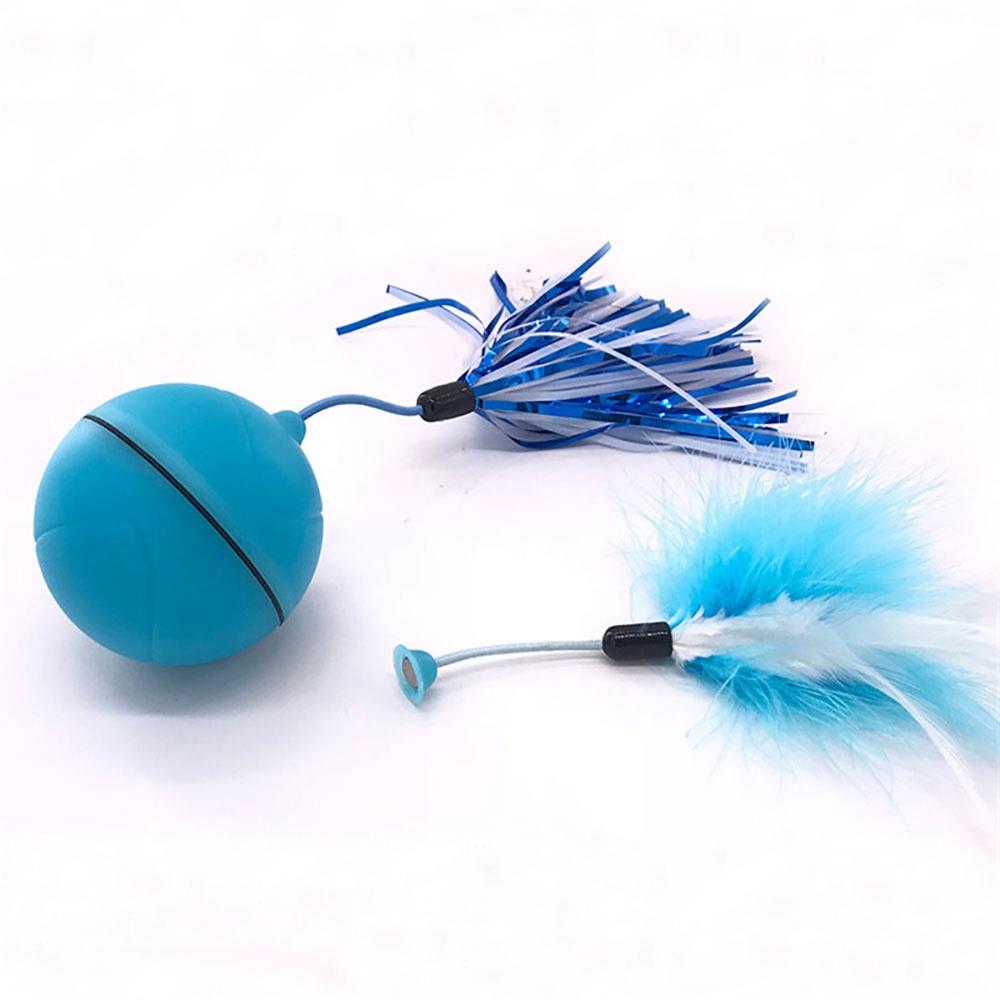 

Automatic Cat Teasing LED Flash Rolling Ball for Dogs Cat Toys With 2 pcs Cat Teasing Sticks - Blue