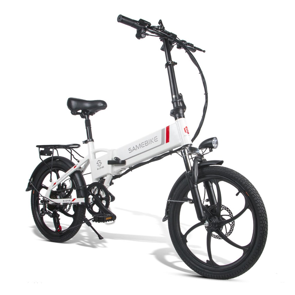 Samebike 20LVXD30 20 Inch Portable Folding Electric Bike 10Ah Battery Shimano 7 speed Smart Moped Bicycle 350W Motor Max 35km/h Aluminum Alloy LED Front Light Adjustable Heights  - White