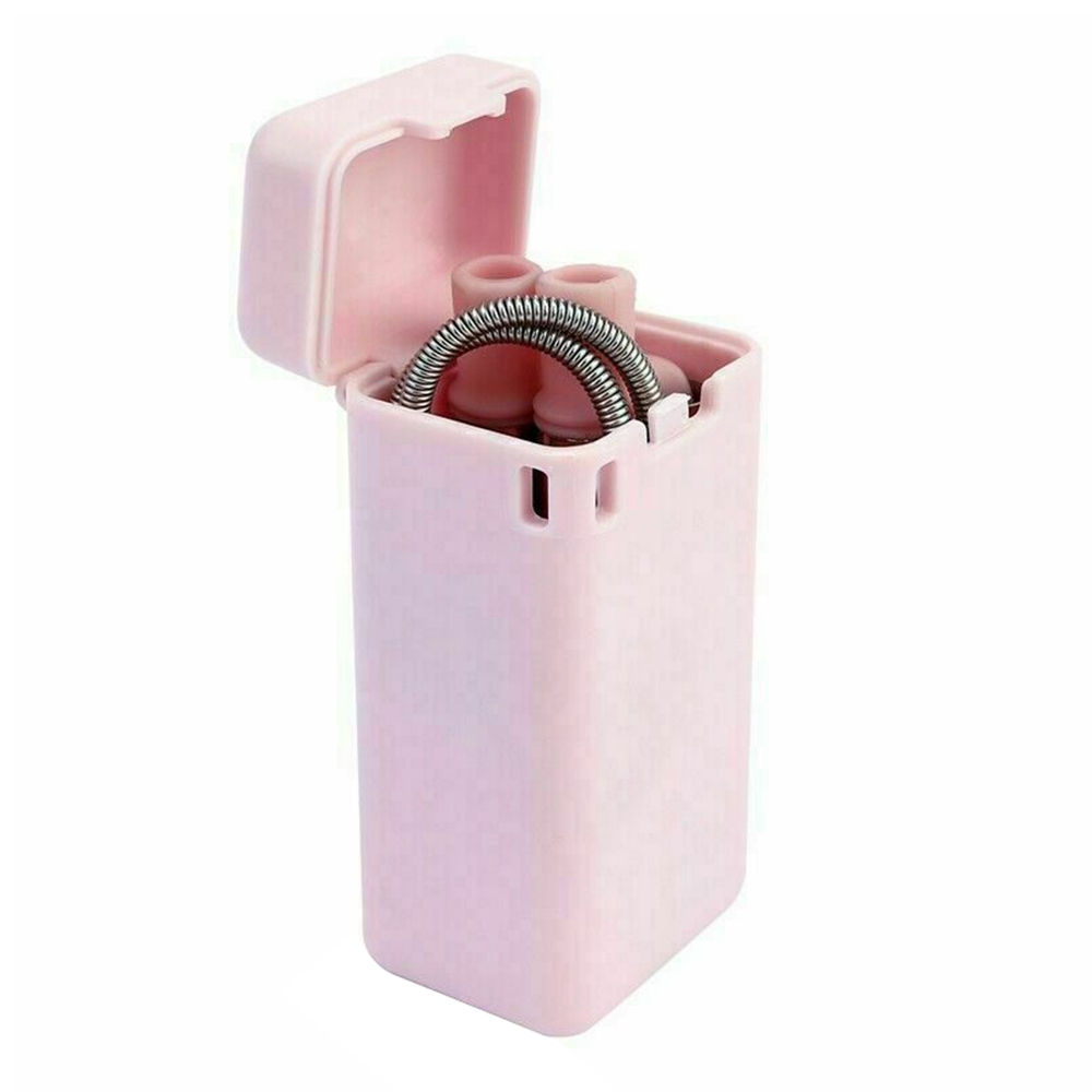 

Portable Collapsible Straw Environmentally Friendly Stainless Steel with Storage Box - Pink