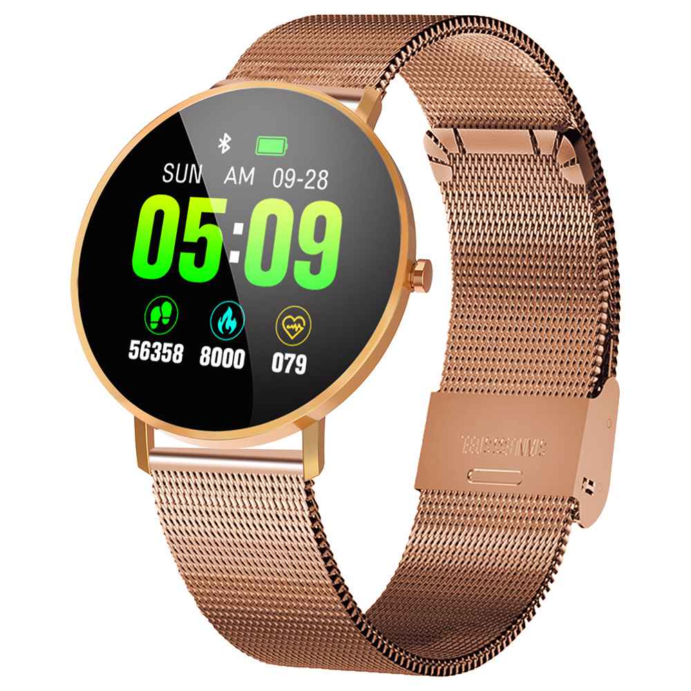 

MAKIBES F25 Smart Watch 1.3 Inch TFT Screen Heart Rate Blood Pressure Sleep Monitor Metal Strap - Golden