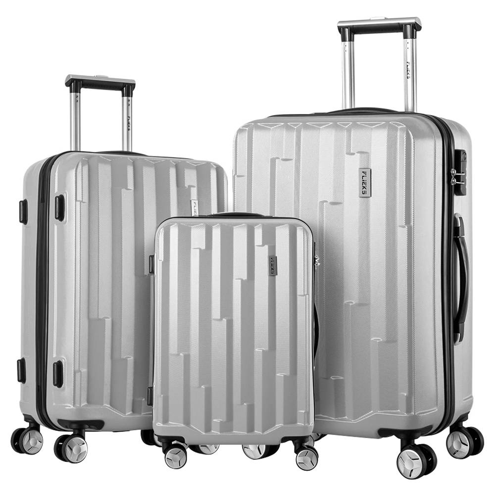 3PCS Fliex Hard Shell Travel Cases Trolley Luggages Silver