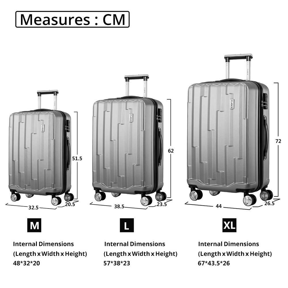 3PCS Fliex Hard Shell Travel Cases Trolley Luggages Silver