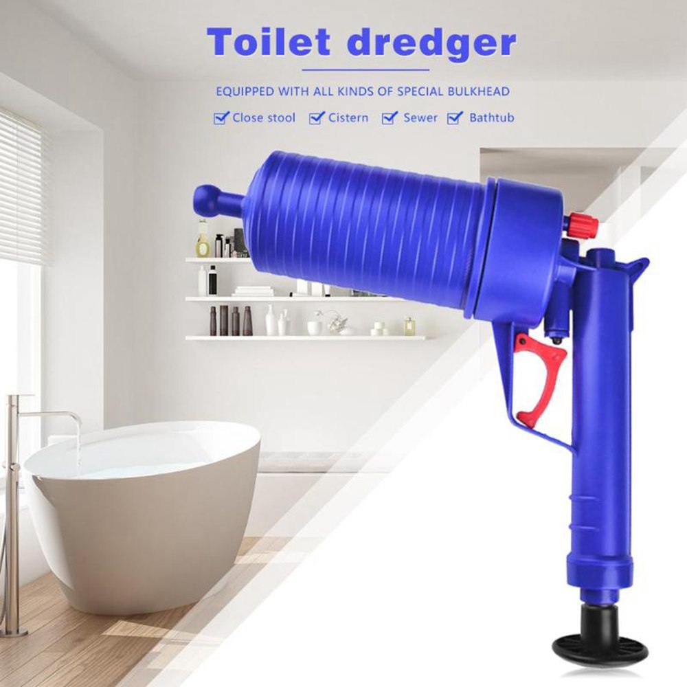 Air Pressure Drain Cleaner Sewer Cleaning Brush Tool Set Blue