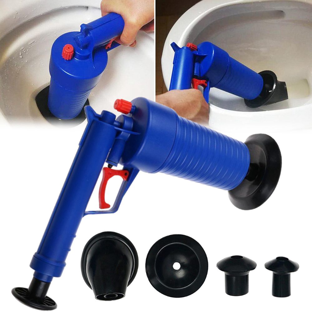 Air Pressure Drain Cleaner Sewer Cleaning Brush Tool Set Blue