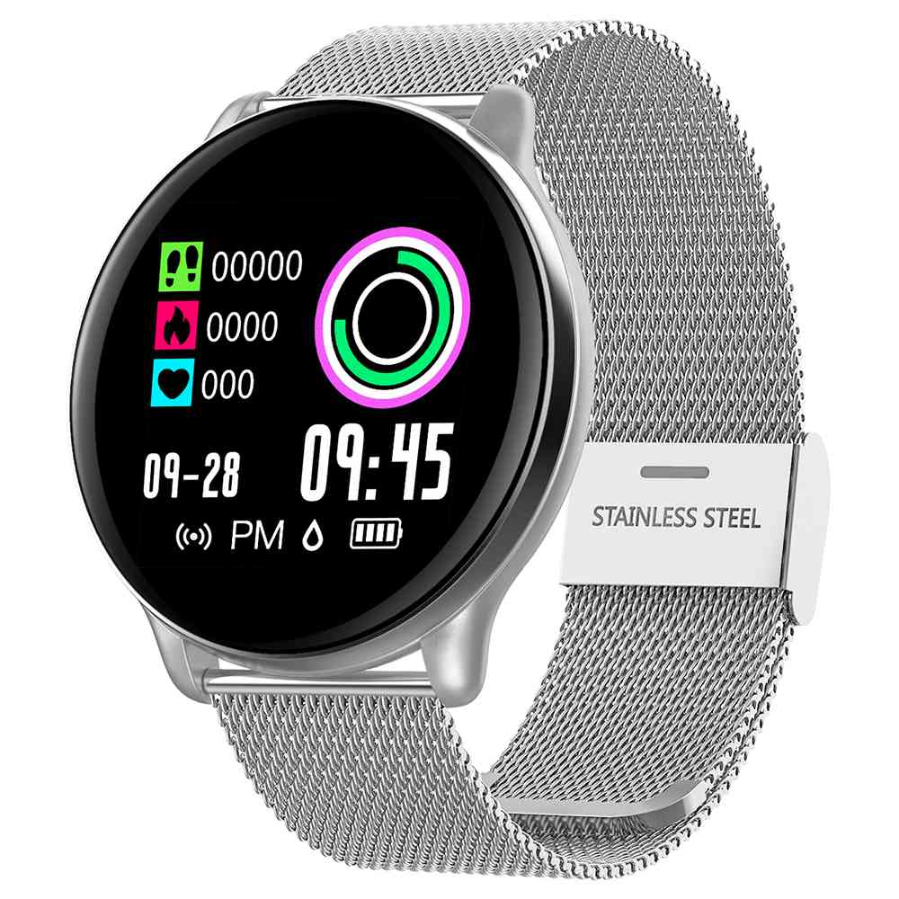 

Makibes SE01 Smart Watch 1.3 Inch IPS Screen Heart Rate Blood Pressure Monitor IP68 Metal Strap - Silver