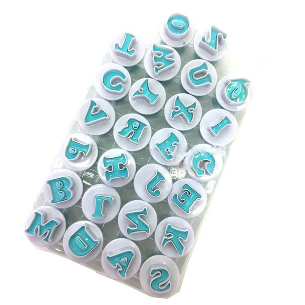 

26 PCS Cookie Cake Mold English Letters Biscuit Decorative Cutting Die Baking Mold - Blue And White