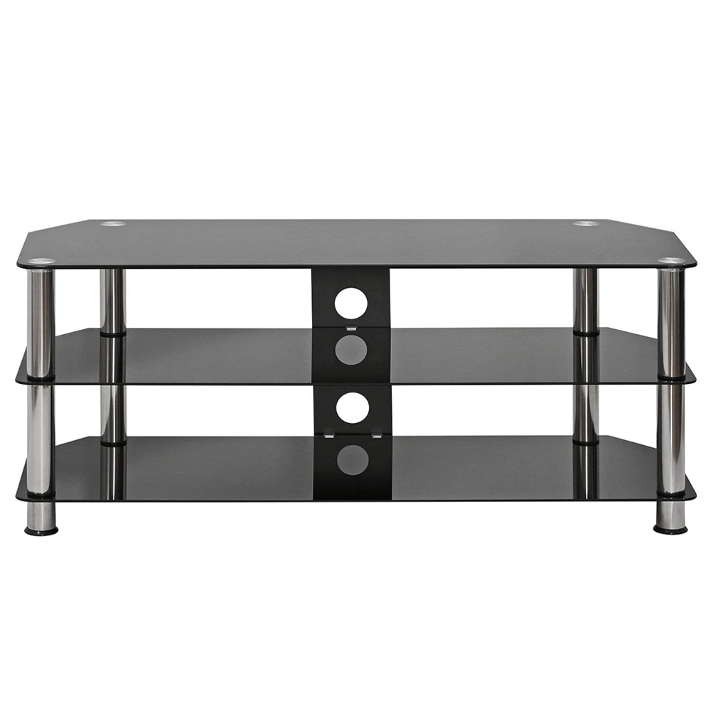 Leisure Zone Tempered Glass TV Stand For 32-60 Inch TV Black