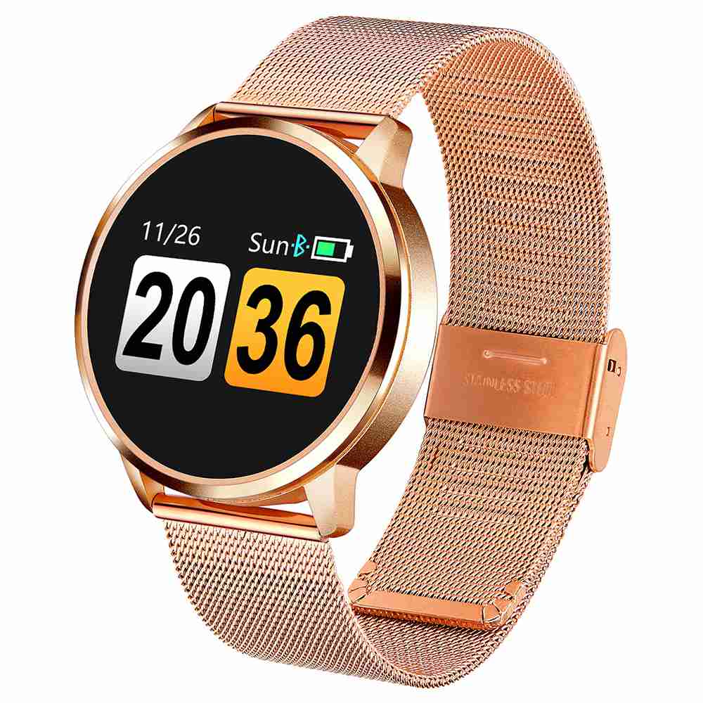 Makibes Q8 Smart Watch 1.0 Inch Round TFT Screen Metal Strap Golden