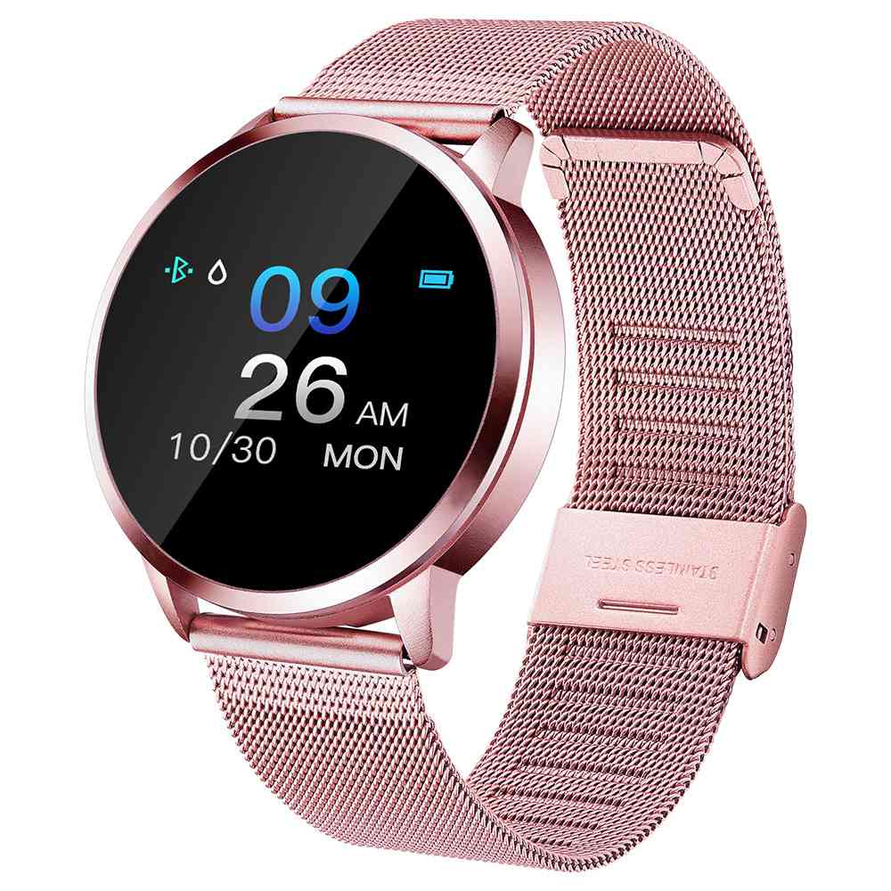 Makibes Q8 Smart Watch 1.0 Inch Round TFT Screen Metal Strap Pink
