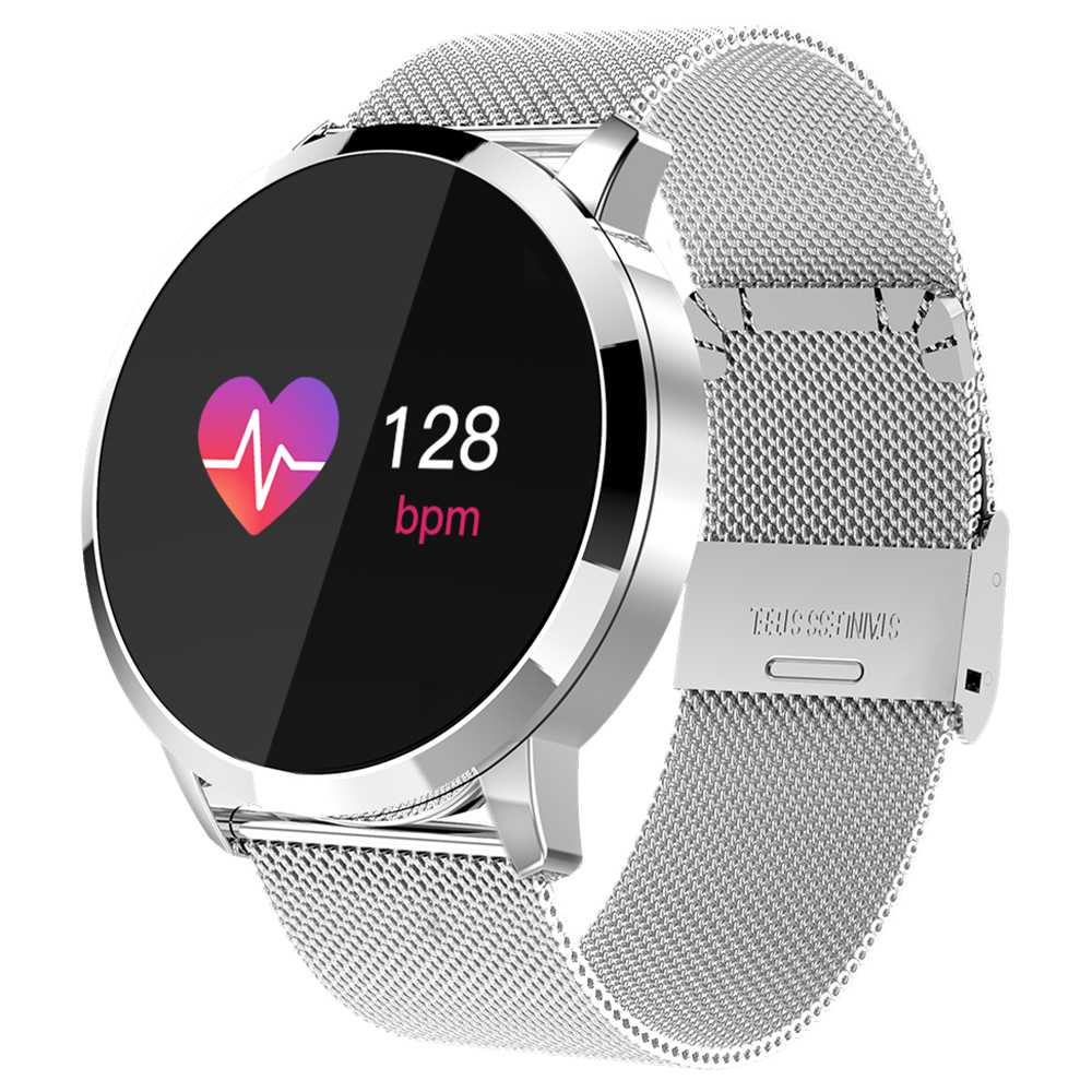 Makibes Q8 Smart Watch 1.0 Inch Round TFT Screen Metal Strap Silver