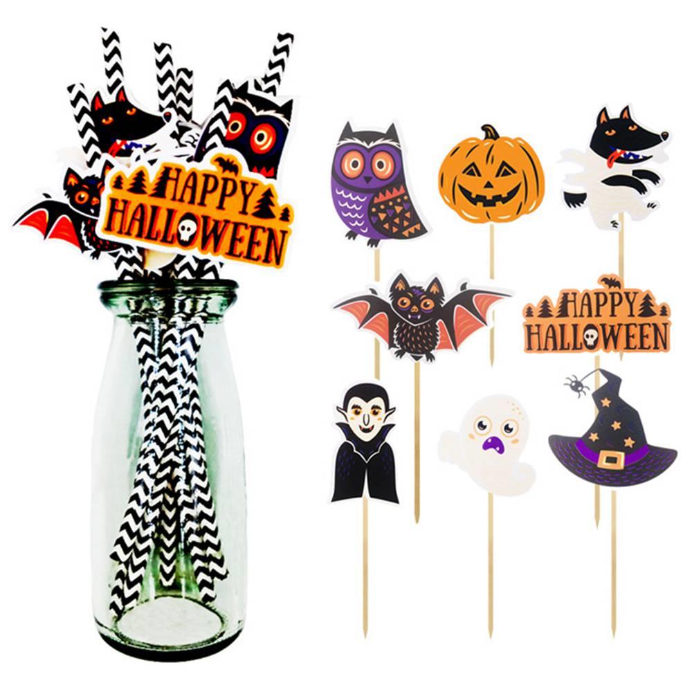 

8pcs Halloween Cake Topper Decorative Inserted Card For Food Cupcake