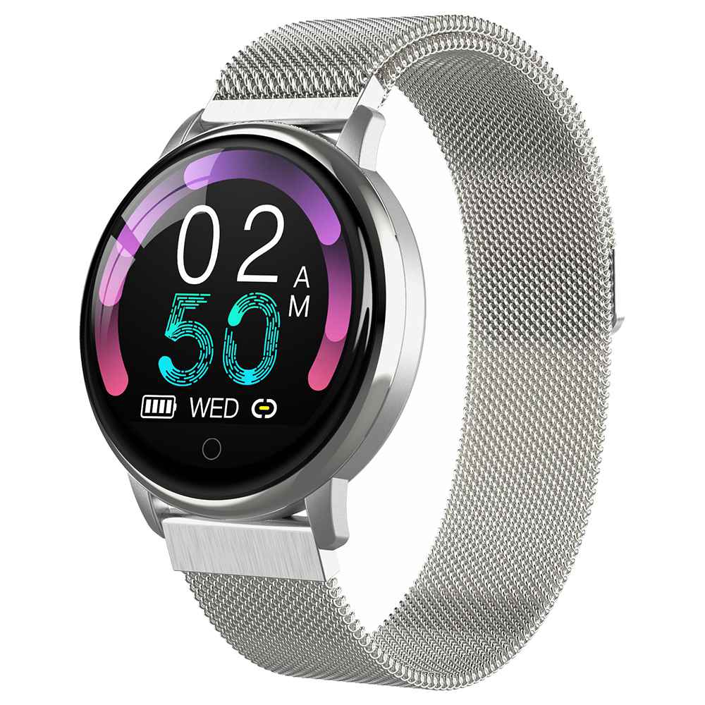 

Makibes E38 Smartwatch 1.22 Inch IPS Colorful Screen IP67 Waterpoof Heart Rate Blood Pressure Monitor Metal Milan Magnetic Suction Version - Silver