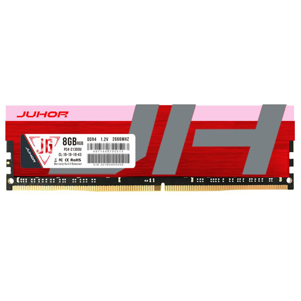 

Juhor DDR4 8GB 2666Mhz 1.2V 288 Pin RAM Desktop Memory Module With RGB Glowing And Shell For PC Computer - Red