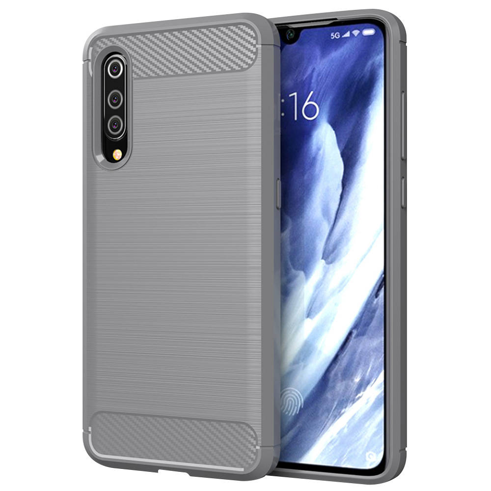 Makibes Carbon Fiber Texture Anti-fall Soft TPU Phone Case For Xiaomi Mi 9 Pro 5G Protective Back Cover - Grey