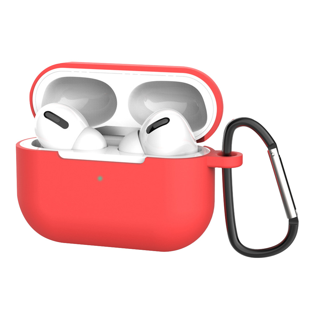

Flexible Silicone Storage Case Shockproof Dustproof with Hook for Airpods Pro TWS Earphone Charging Case - Red
