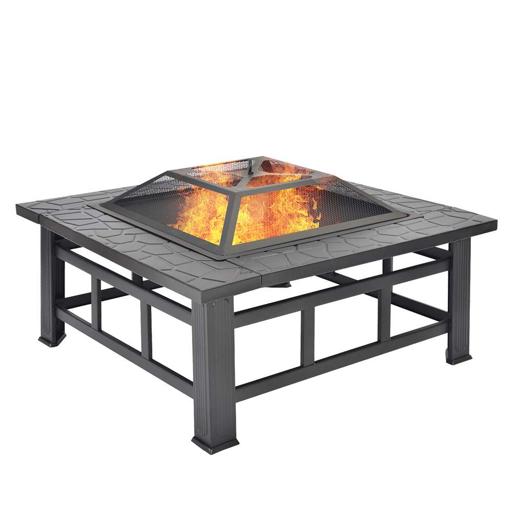 

Merax BBQ Fire Pit Quadrilateral Multifunctional With Spark Protection Garden Metal Fire Basket - Black