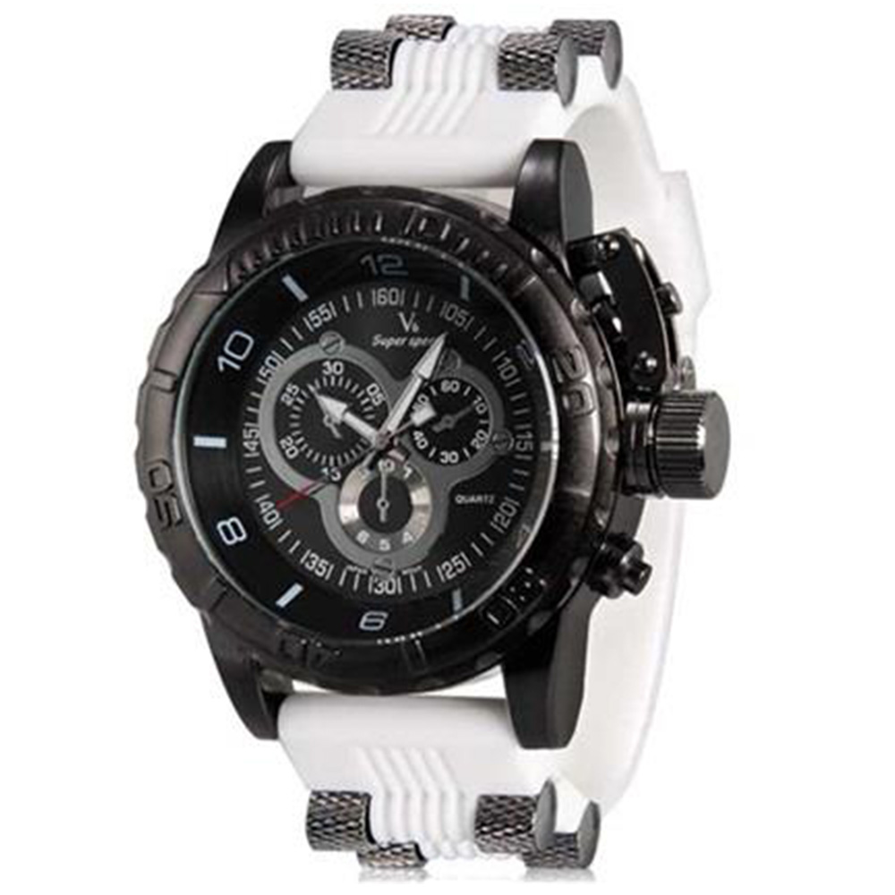 

V6 Super Speed V0205 Men's Large Round Dial Quartz Movement Analog Wrist Watch with Three Decorative Sub-Dial