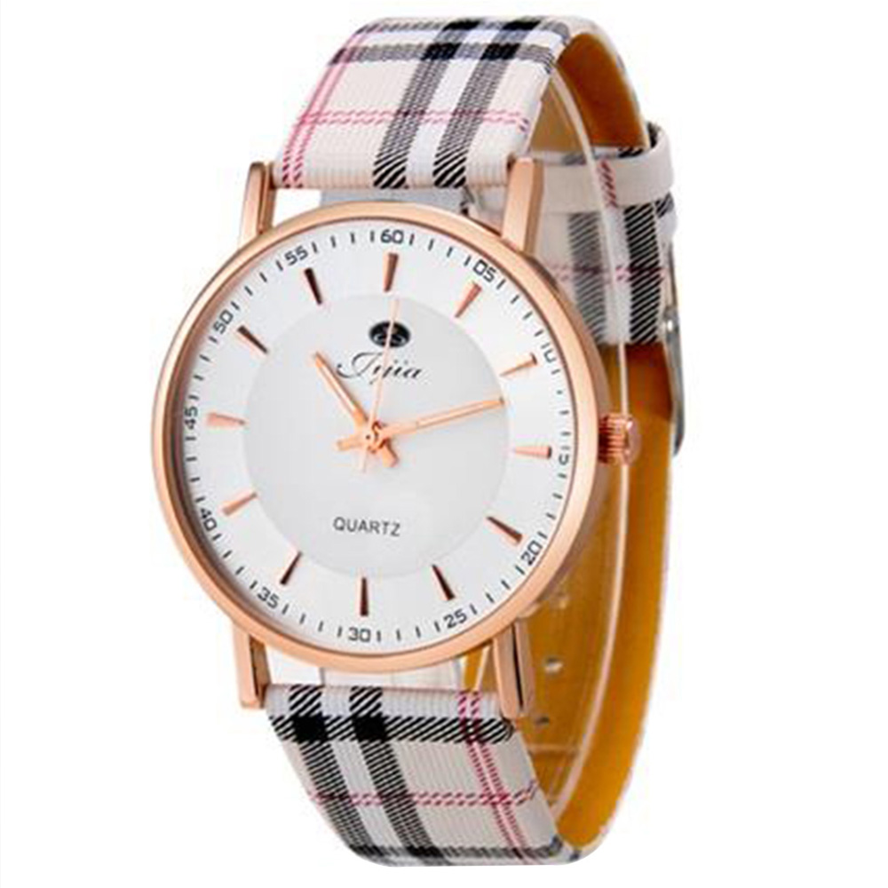 

Jijia Fashion Men's Round Dial Analog Quartz Wrist Watch with Faux Leather Band - White