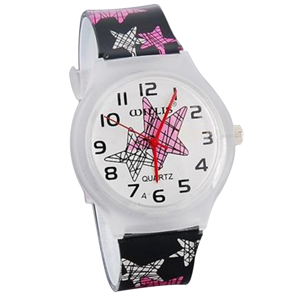 

WILLIS Star Pattern Round Dial Women's Quartz Watch With Plastic Strap - Black