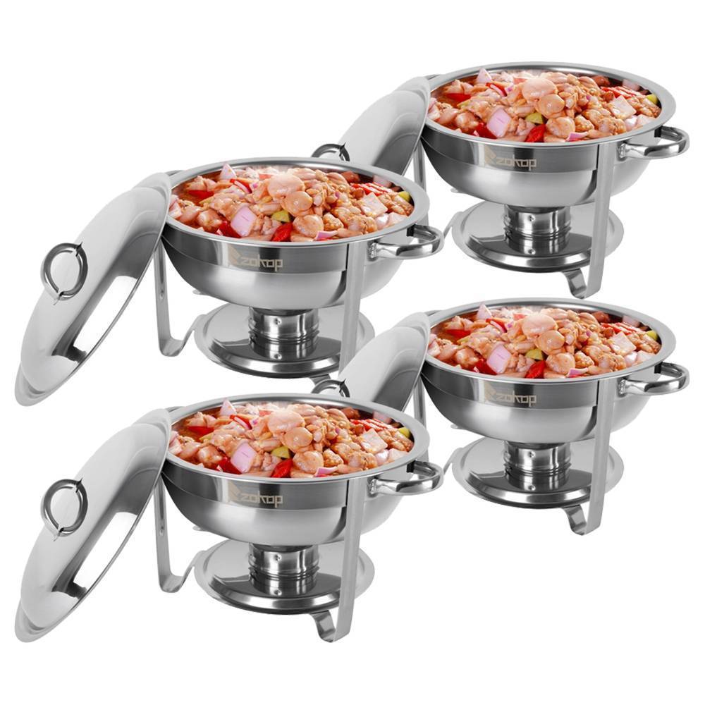 4pcs ZOKOP 5Qt Stainless Steel Round Buffet Stove Sliver