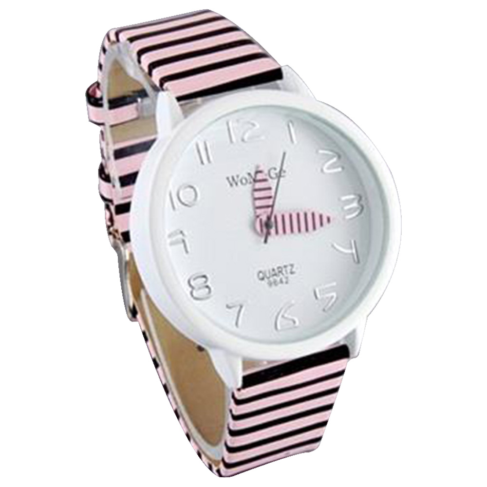 WaMaGe 9642 Ladies Color Stripes Strap Wrist Watch Pink