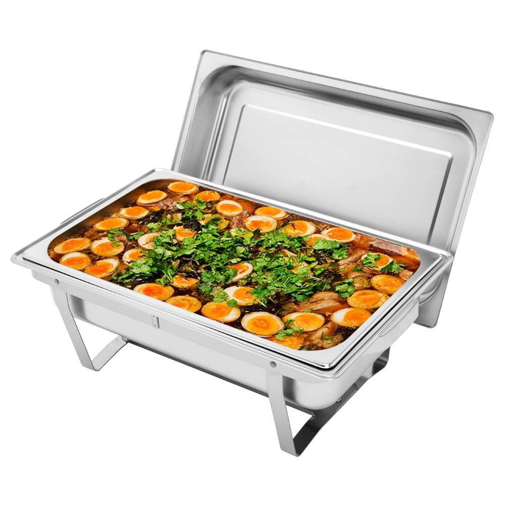 

ZOKOP 8Qt Stainless Steel Rectangle Buffet Stove With Covers Water & Food Pans Fuel Holders - Sliver