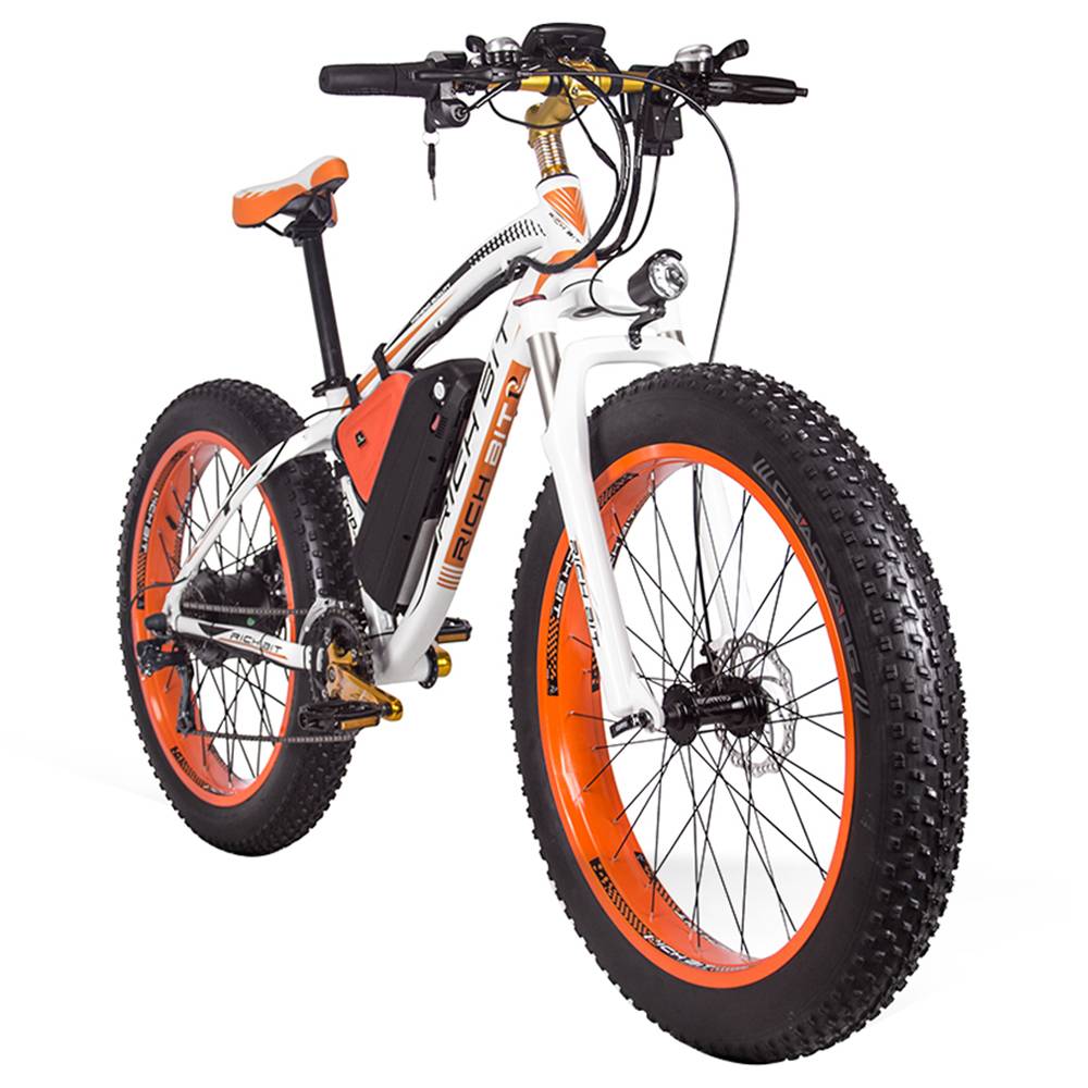 RICH BIT TOP-022 Electric Mountain Bike 1000W Motor 26&#039;&#039; White Orange