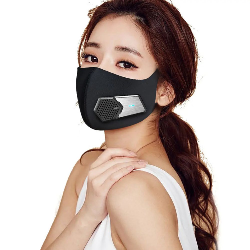 5PCS Έξυπνη ηλεκτρική μάσκα καθαρισμού αέρα N95 Φίλτρο καθαρισμού σκόνης Αντιβακτηριδια PM2.5 400mAh Ανεμιστήρας μπαταρίας Ποδηλασία - Μαύρο