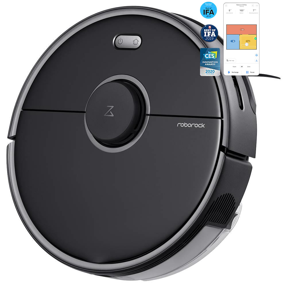 

Roborock S5 Max Robot Vacuum Cleaner Virtual Wall Automatic Area Cleaning 2000pa Suction 2 in 1 Sweeping Mopping Function LDS Path Planning European Version - Black