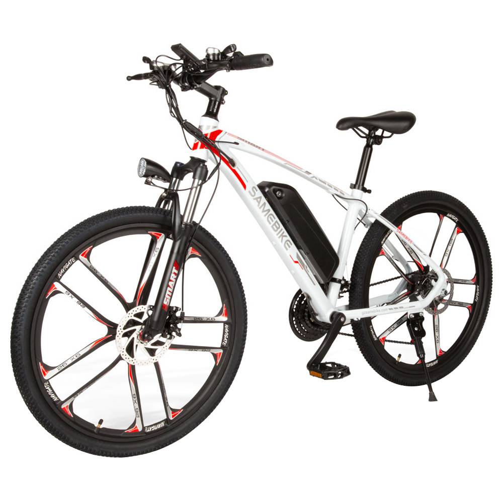 SAMEBIKE MY-SM26 Electric Bike 26 Inch Tires 350W Motor Max Speed 30km/h Up To 80km Range Max Load 150kg Dual Disk Brakes LCD Display Magnesium Alloy Rim - White
