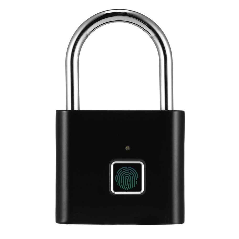 Inteligentna kłódka linii papilarnych Ładowanie USB Centralny zamek z zabezpieczeniem przed kradzieżą Bagaż Walizka Torba Bezpieczeństwo Domowe drzwi elektroniczne 0.5 sekundy Odblokuj długi tryb gotowości - czarny