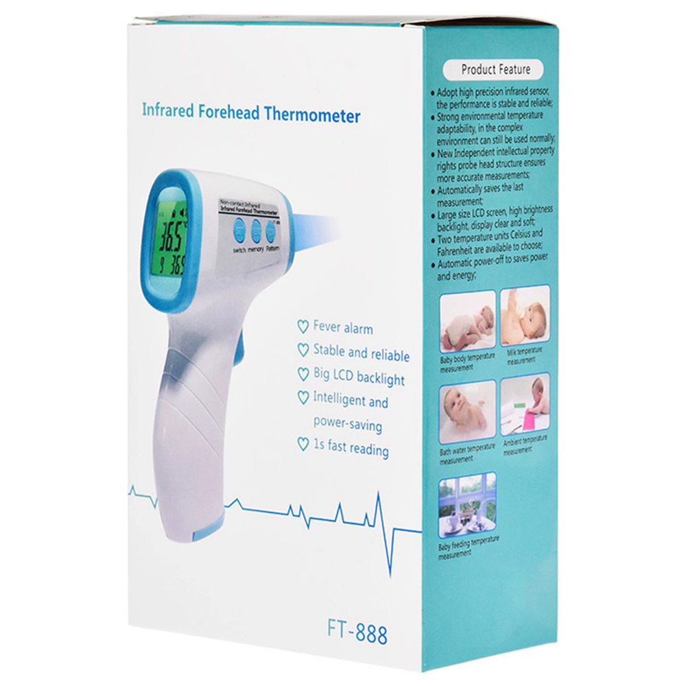 Digital Noncontact Infrared Forehead Thermometer White Blue