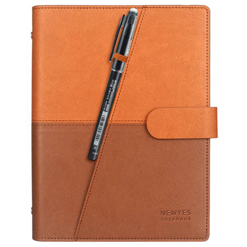 NEWYES A5 Reusable Smart Notebook PU Leather Erasable Wirebound Notebook Sketch Pads APP Storage - Yellow Brown