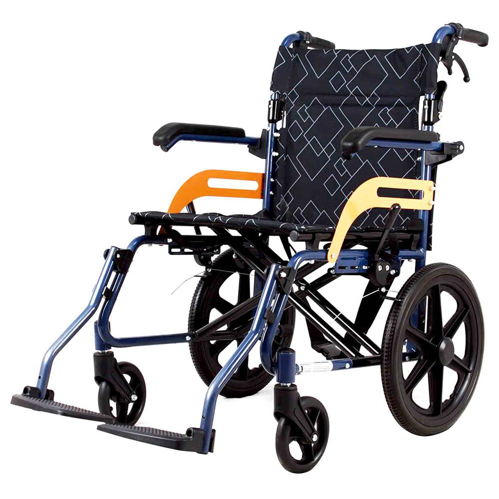 

Luxury Aluminum Alloy Transportation Wheelchair Folding Armrest Oxford Cloth Cushion Handbrake 16 Inch Solid Stab-resistant Rear Wheels Maximum Load 100kg - Black