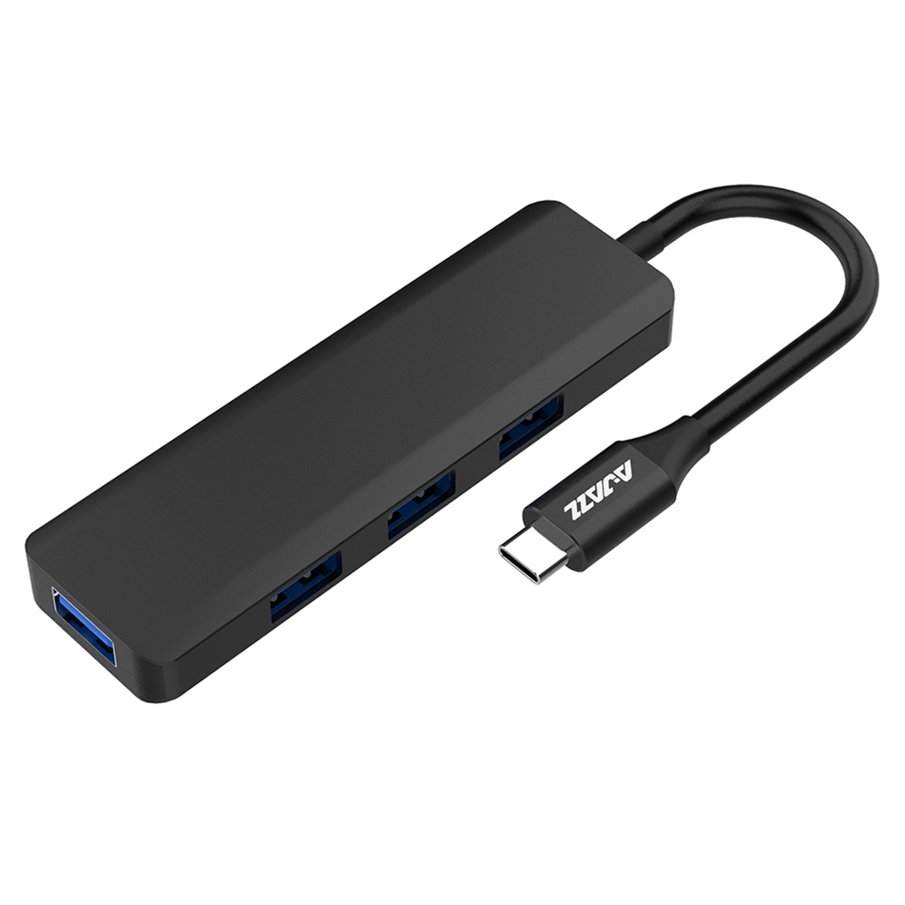 Ajazz AT101P 5-in-1 Type-C To 4 x USB 3.0 + PD Fast Charge HUB Adapter Support OTG For iP Laptops / Windows 10 / Google Chrome OS Smartphone Tablet - Black