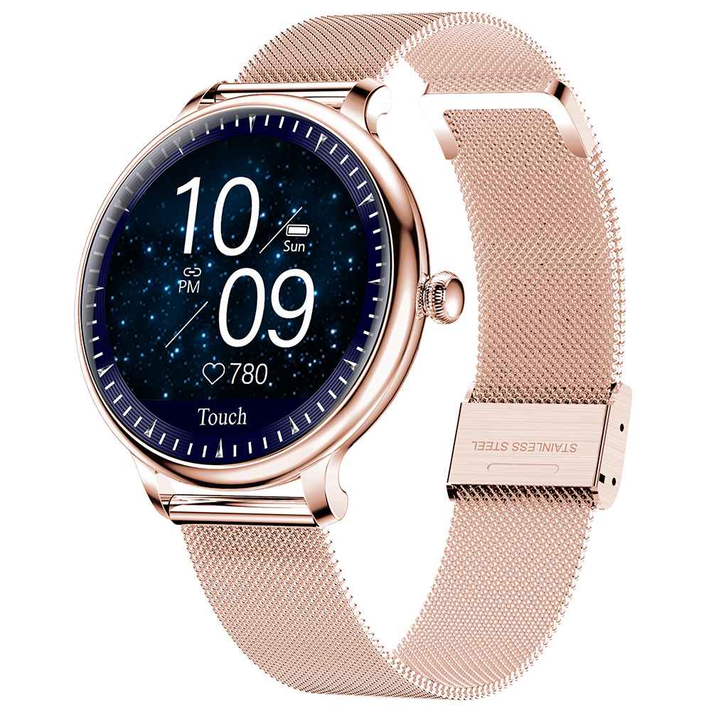 

Makibes NY12 Women Smartwatch Blood Pressure Monitor 1.08 Inch IPS Screen IP67 Water Resistant Heart Rate Sleep Tracker Metal Strap - Gold