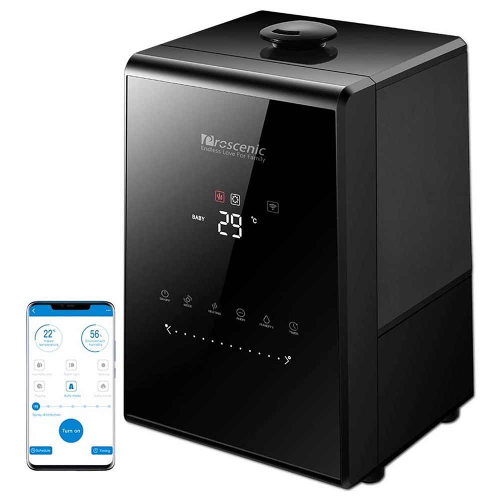Proscenic 808C Smart Air Humidifier LED Display App Alexa Google Voice Control 5.3L Large Capacity Warm And Cool Mist Customized Humidity Levels Mist Adjustment For Home Bedroom Office - Black